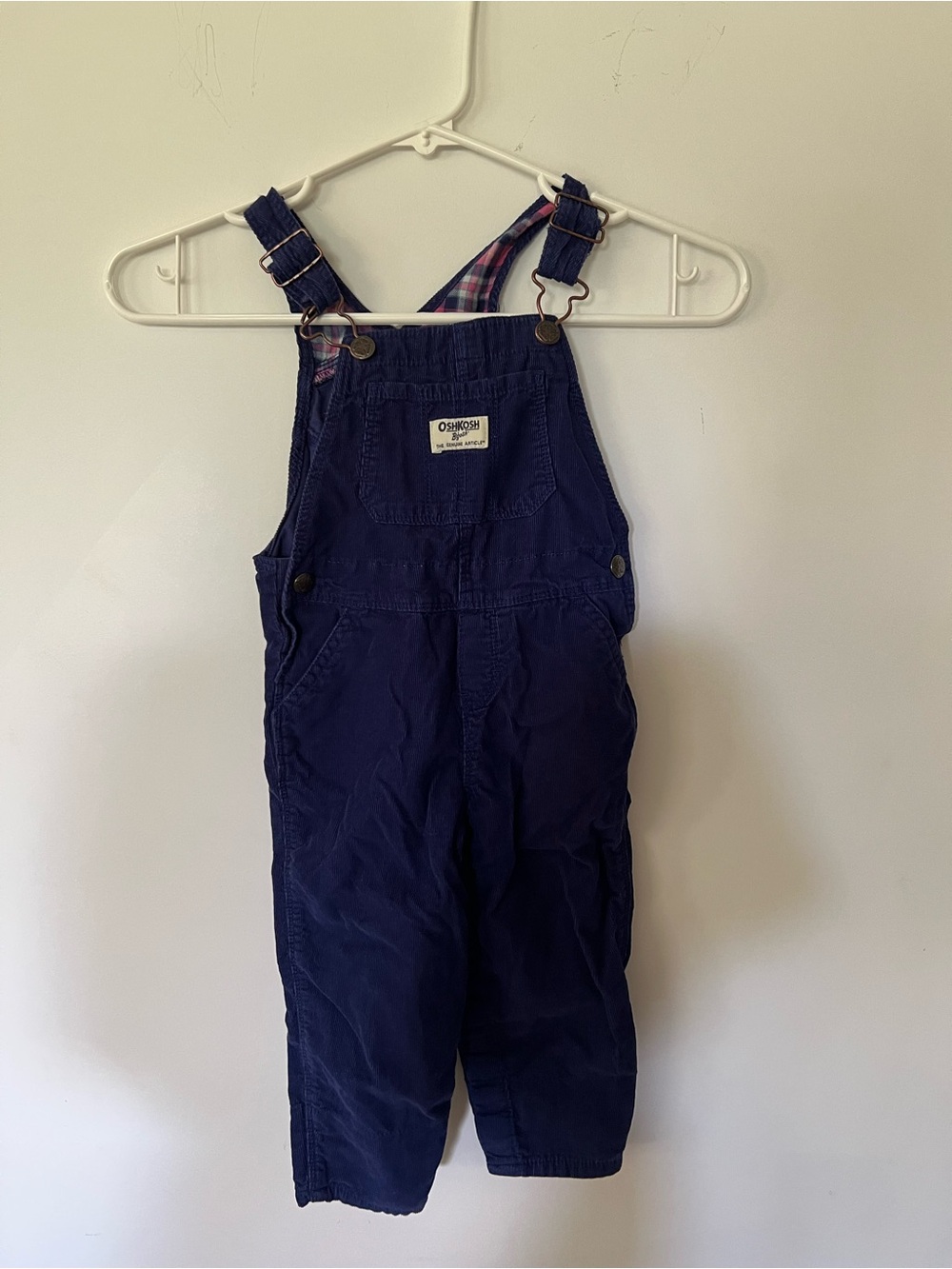 OshKosh B'gosh Dark Blue Plaid-Trim Kids Overalls